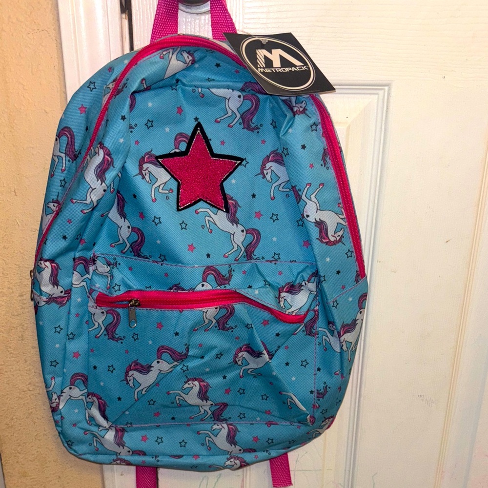 Starry Unicorn Kids Backpack - Blue and Pink